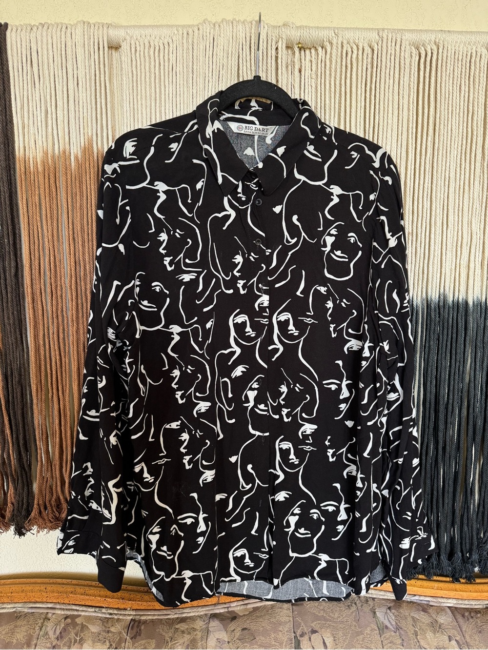 Black & white Big Dart face print button-up blouse; perfect condition